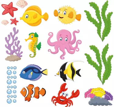 Sticker de salle de bain poissons de dessin animé - TenStickers