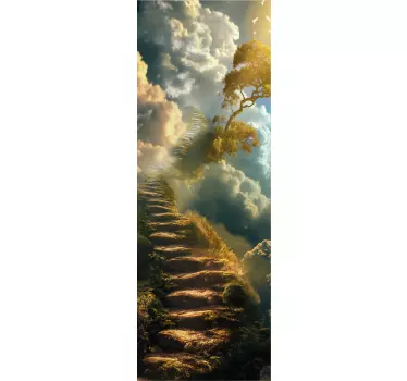 Sticker porte original trompe l'œil escalier céleste - TenStickers