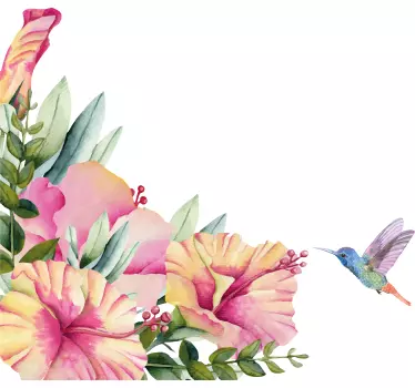 Sticker salle de bain fleurs et colibri - TenStickers