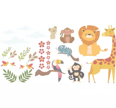 Sticker animaux jungle joyeux - TenStickers