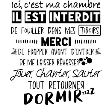 Sticker chambre ado texte règlement: ne pas déranger - TenStickers