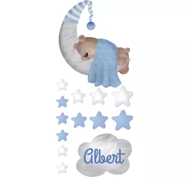 Sticker chambre bébé ours lune étoiles avec nom - TenStickers