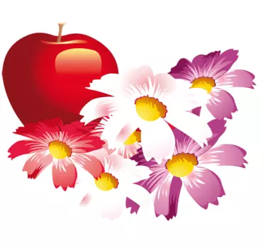 Autocollant mural pomme et fleurs - TenStickers