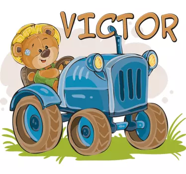 Sticker chambre enfant tracteur avec prénom - TenStickers