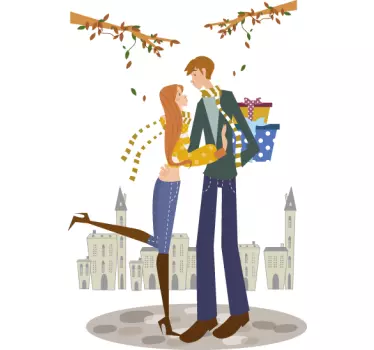 Sticker couple baiser automnal - TenStickers