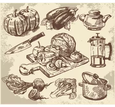 Sticker cuisine illustration sepia - TenStickers