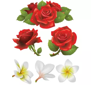 Sticker décoratif fleurs et roses rouges - TenStickers