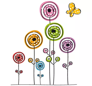 Sticker enfant fleurs colorées et papillon - TenStickers