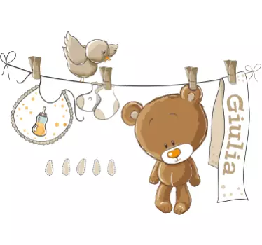 Sticker chambre bébé personnalisable ourson marron - TenStickers