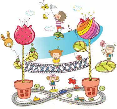 Sticker enfant ville pot de fleurs - TenStickers