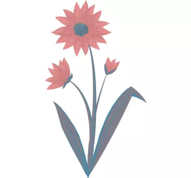 Sticker fleur rose feuilles - TenStickers