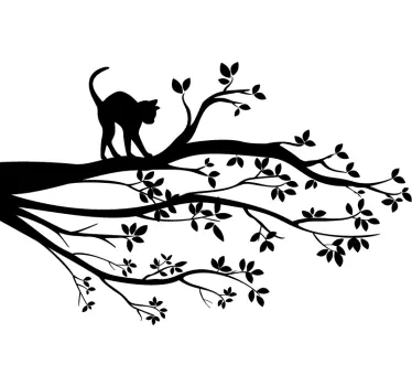 Sticker arbre silhouette chat sur la branche - TenStickers