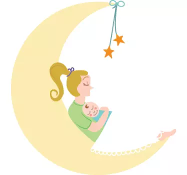 Sticker maman et bébé sur la lune - TenStickers