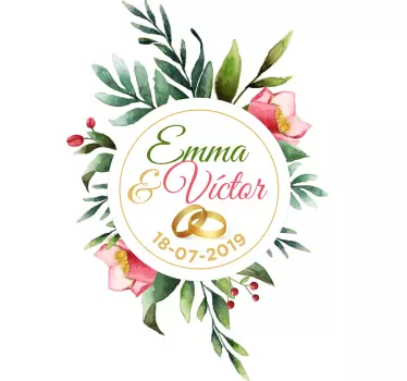 Sticker mariage fleurs et noms personnalisable - TenStickers