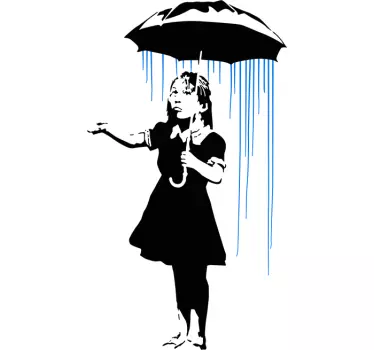 Sticker mural salon graffiti Banksy fille sous la pluie - TenStickers