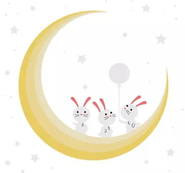 Sticker chambre bébé étoiles lune et lapins - TenStickers