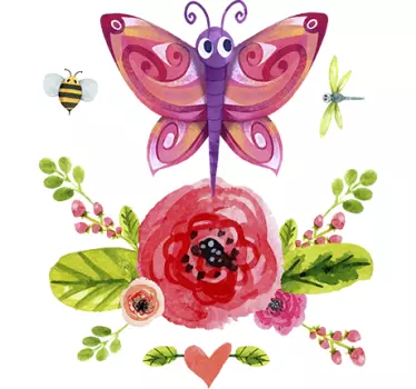 Sticker papillon sur une rose - TenStickers