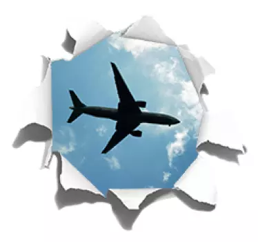 Sticker trompe l'œil trou dans le plafond avec avion - TenStickers