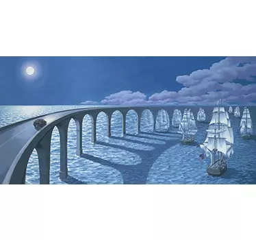 Sticker 3D optique pont bateaux - TenStickers