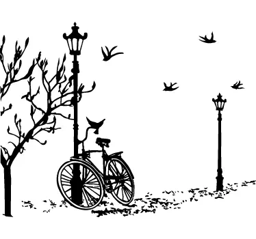Sticker mural salon moderne bicyclette et lampadaire - TenStickers