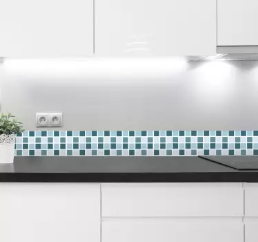 Sticker salle de bain - Frise tapisserie murale carreaux bleus - TenStickers