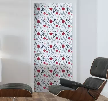 Sticker meuble Ikea salle de bain motif fleurs rouges - TenStickers