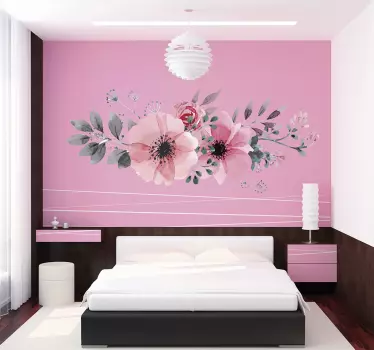 Sticker mural salon fleurs roses - TenStickers