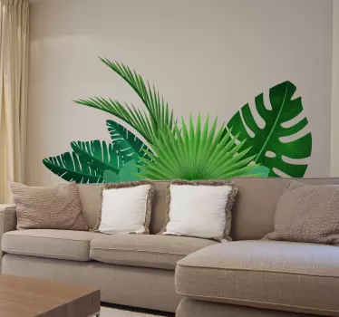 Sticker mural salon jungle feuilles tropicales - TenStickers