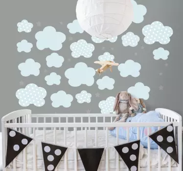 Sticker chambre bébé pack nuages tons bleus - TenStickers