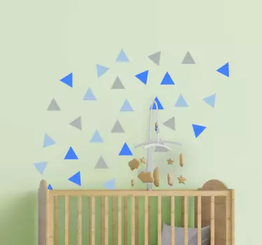 Sticker chambre bébé pack petits triangles gris et bleus - TenStickers