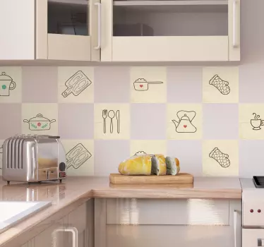 Sticker carrelage ensemble de couverts cuisine - TenStickers