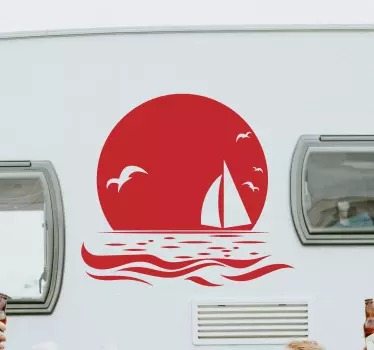 Sticker camping car marin coucher de soleil et plage - TenStickers