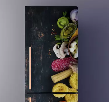 Autocollant frigo vinyle nourriture sur bois - TenStickers