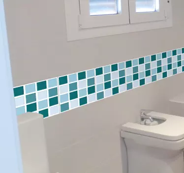 Sticker salle de bain - Frise tapisserie murale carreaux bleus - TenStickers