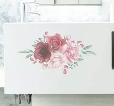 Sticker fleur effet aquarelle rouges et rose - TenStickers