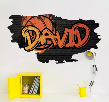 Sticker graffiti chambre ado nom personnalisé basket-ball - TenStickers