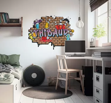 Sticker graffiti chambre ado prénom avec brique - TenStickers