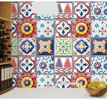 Sticker carrelage motifs ornementaux colorés - TenStickers