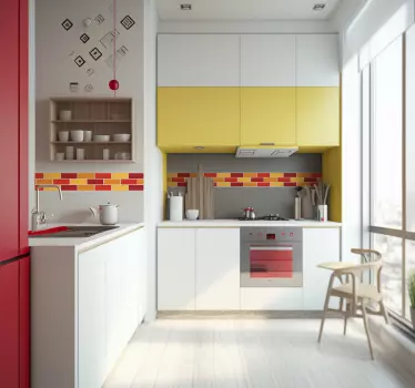 Sticker frise carreaux rouges et jaunes - TenStickers