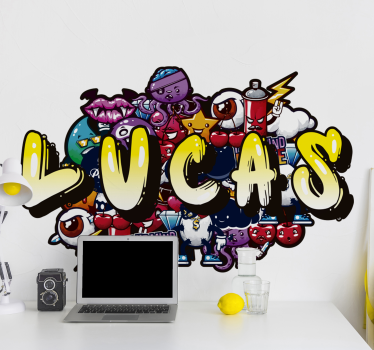 Sticker mural prénom graffiti coloré chambre ado - TenStickers