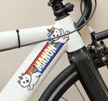 Sticker vélo arc-en-ciel avec chat licornes - TenStickers