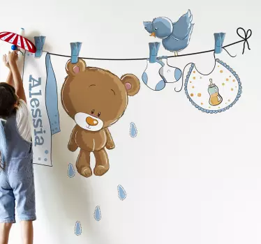 Sticker chambre bébé ourson personnalisable - TenStickers