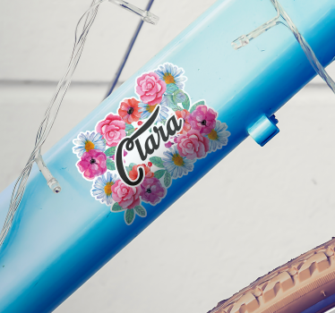 Sticker vélo fleurs avec prénom - TenStickers