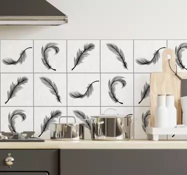 Sticker carrelage plumes noires - TenStickers