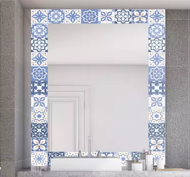Sticker miroir salle de bain cadre carreaux - TenStickers