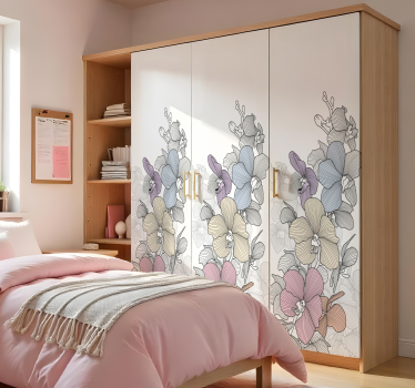sticker pour porte placard ligne de couleurs fleurs - TenStickers