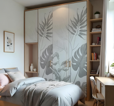 sticker pour porte placard plantes noires et blanches - TenStickers