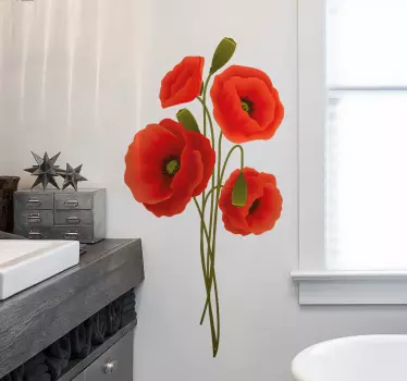 Sticker de salle de bain fleurs de coquelicot - TenStickers