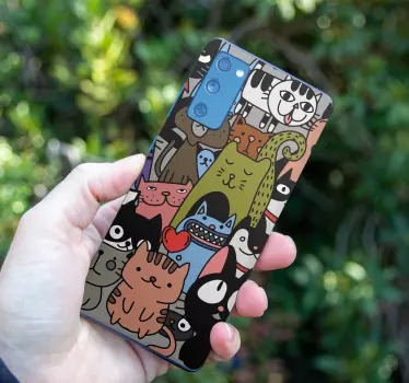 Adorables chats colorés avec des stickers samsung fond noir - TenStickers
