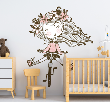 Art mural illustration fille fleurie - TenStickers